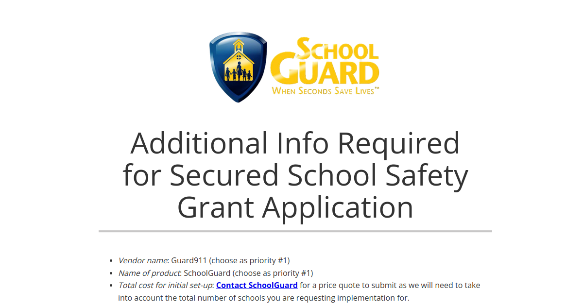 SchoolGuard Additional Info Required for Secured School Safety Grant