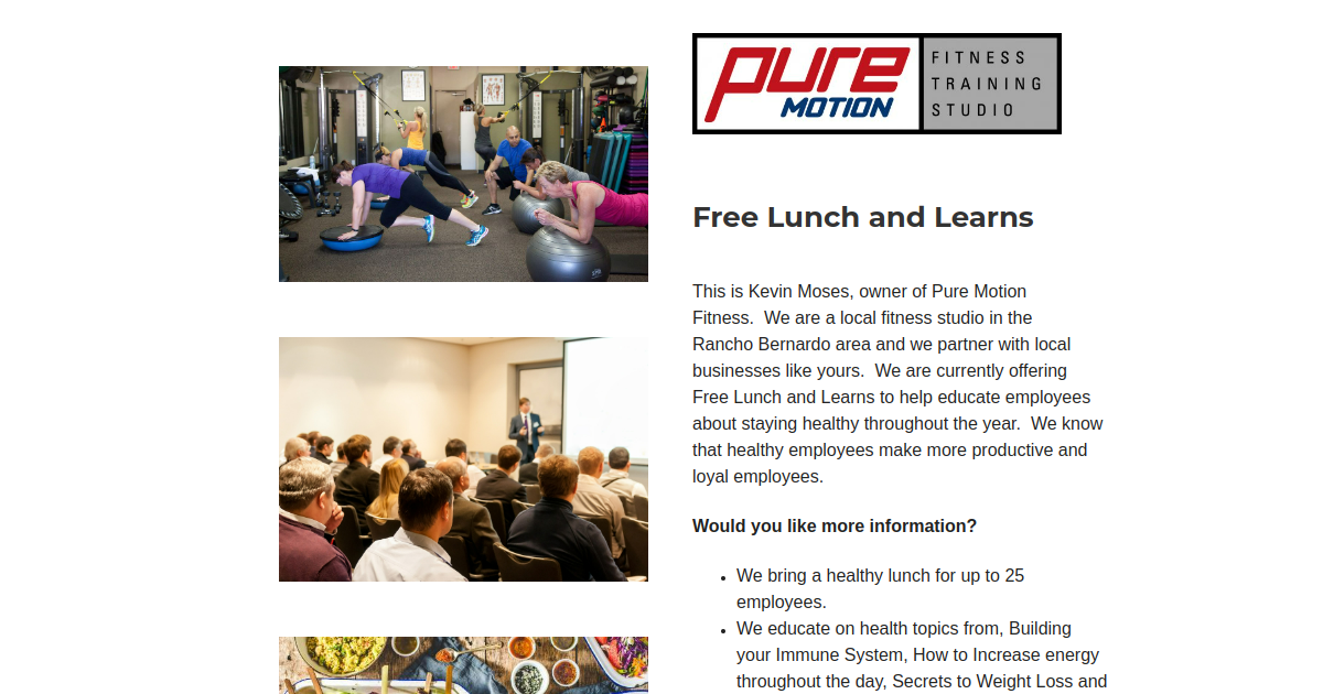 Lunch and Learn Pure Motion Fitness