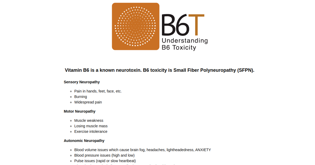 Vitamin B6 Toxicity Information Sheet - Understanding B6 Toxicity