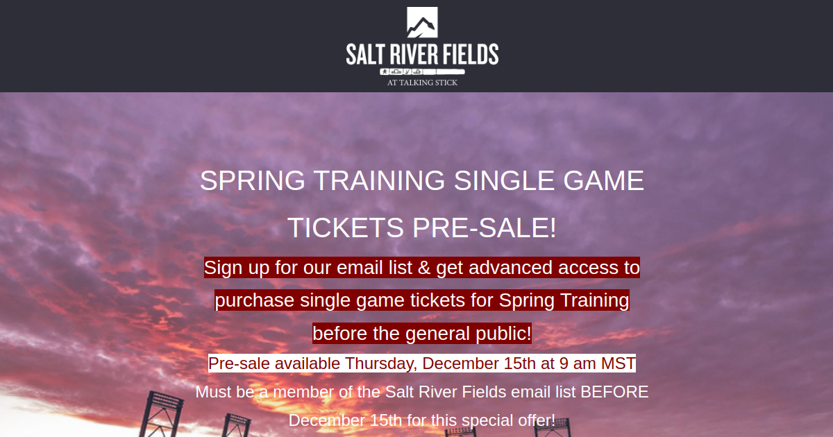 Spring Training Pre-sale landing page