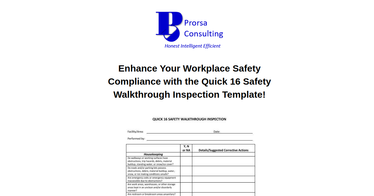 Quick 16 Safety Walkthrough Inspection - Prorsa Consulting